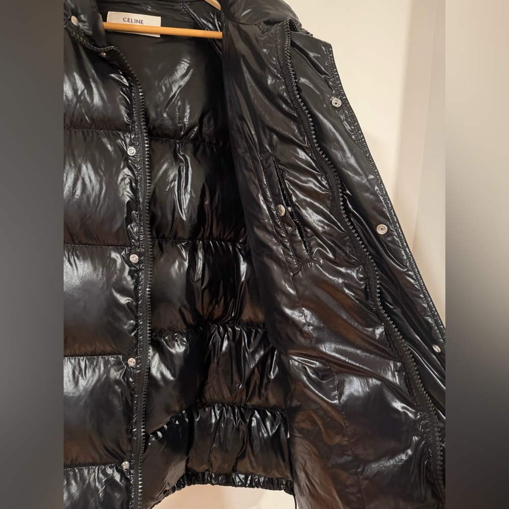 Celine Shiny Black Puffer Jacket View 6